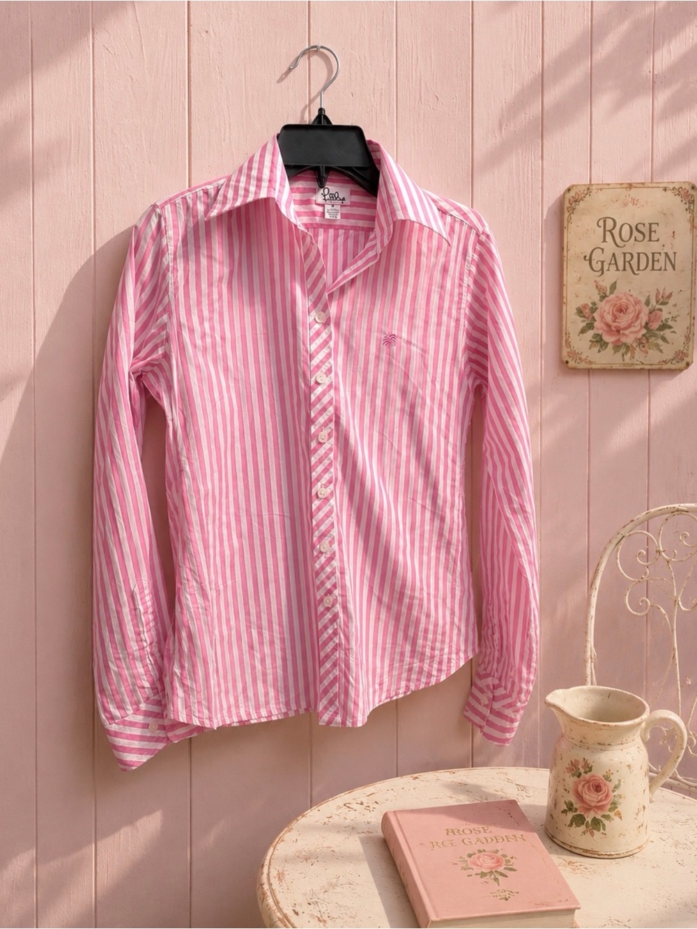Lilly Pulitzer Pink & White Striped Button-Down cotton Shirt size 2
